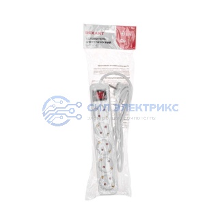 фото Удлинитель STANDARD 5 гнезд, 1,5м, 3х1,0мм², с/з, с выключателем, белый REXANT