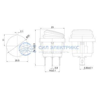 фото Выключатель клавишный круглый 250V 6А (3c) ON-OFF синий с подсветкой ВЛАГОЗАЩИТА REXANT