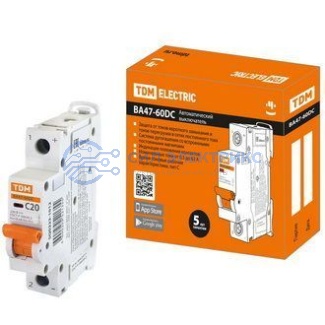 фото Автоматический выключатель ВА47-60DC 1P 20A, 6 kA, характеристика C, 220V