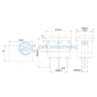 фото Переключатель клавишный 250V 6А (3с) ON-OFF-ON черный с нейтралью Mini (RWB-205, SC-768) REXANT