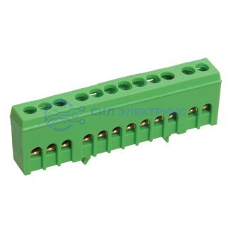 фото Шина PE «земля» в корпусном зеленом изоляторе на DIN-рейку 6x9 мм 12 групп REXANT