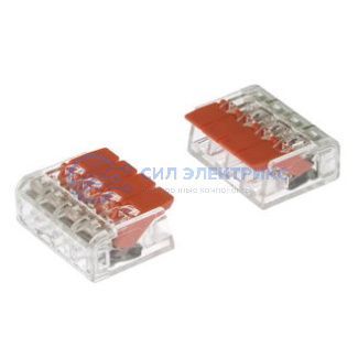 фото Клемма зажимная соединительная безвинтовая PCT-414 на 4 провода, 0,5-2,5 мм2, маркировка оранжевая, аналог WAGO