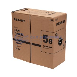 фото Кабель витая пара F/UTP, CAT 5е, PVC, 4PR, 24AWG, INDOOR, SOLID, серый, 305м, серия LIGHT, РФ REXANT